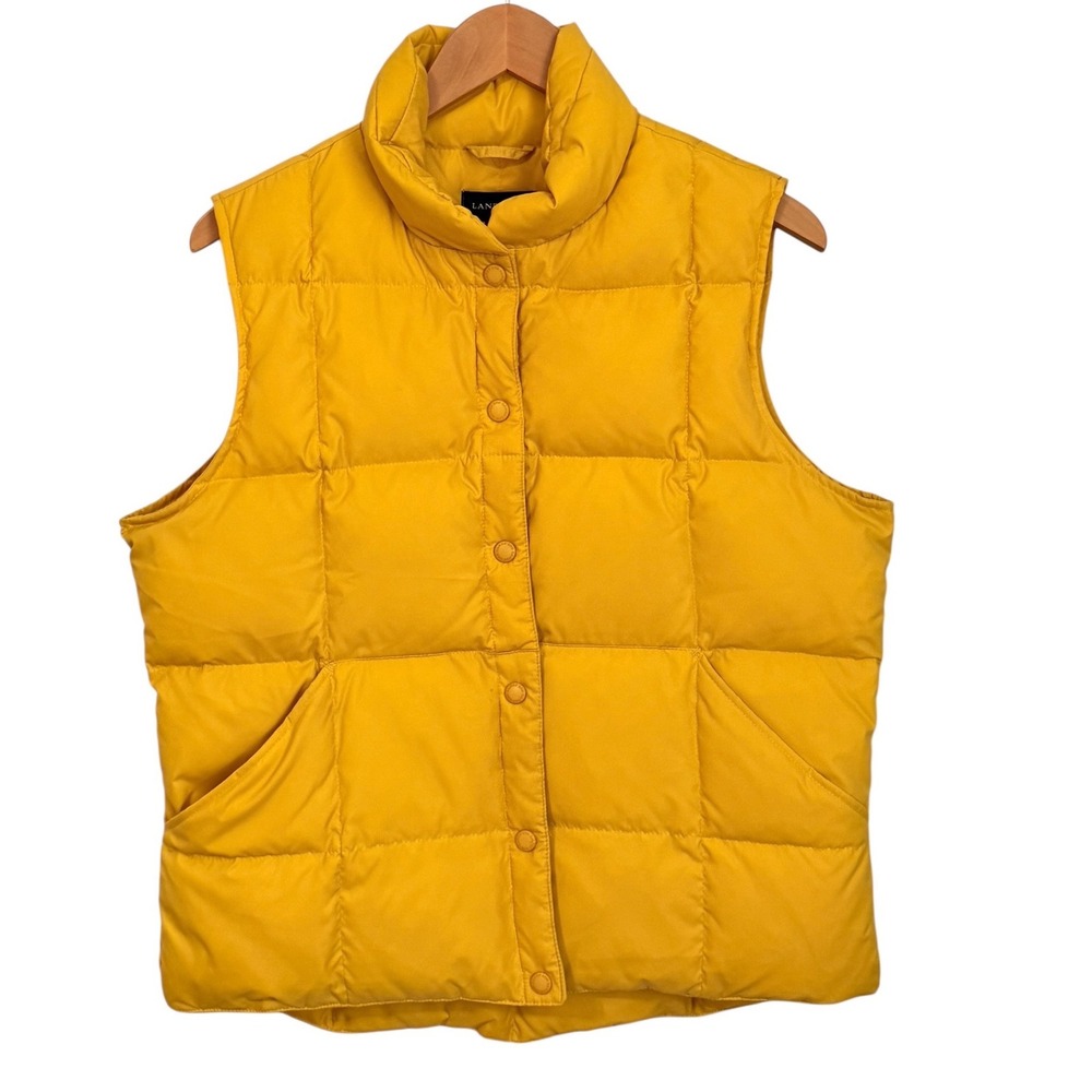 Lands End Down Puffer Vest‎ Women M Yellow Quilted Packable Winter Jacket